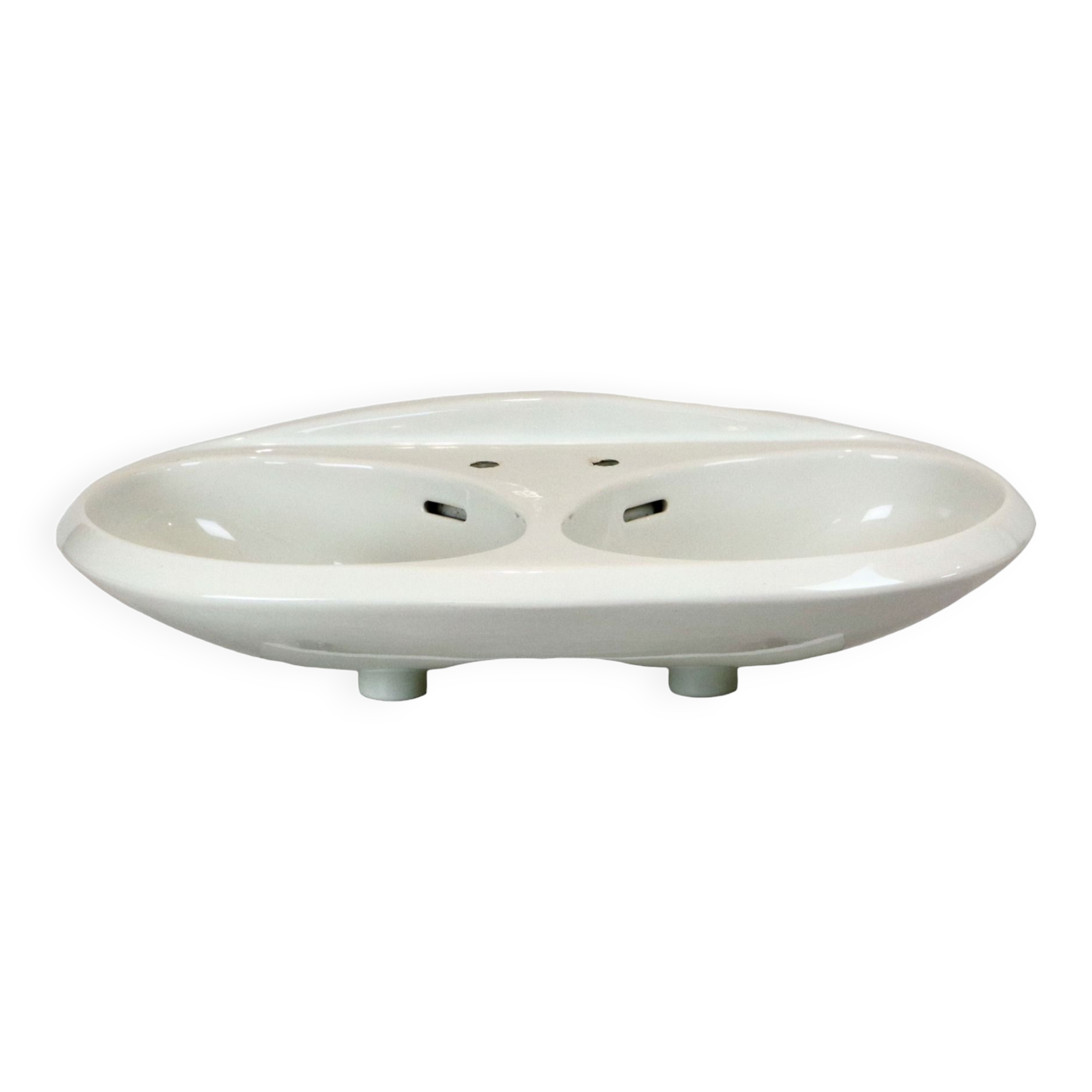 Vintage retro double sink 1970s white ceramic