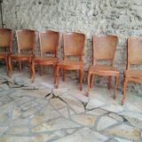 Set of 6 Louis XV chairs in wood and cane
