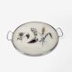 Round service tray in glass and metal vegetal decoration 1950