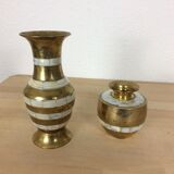 Duo of brass and mother-of-pearl vases