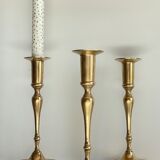 3 patinated brass candle holders