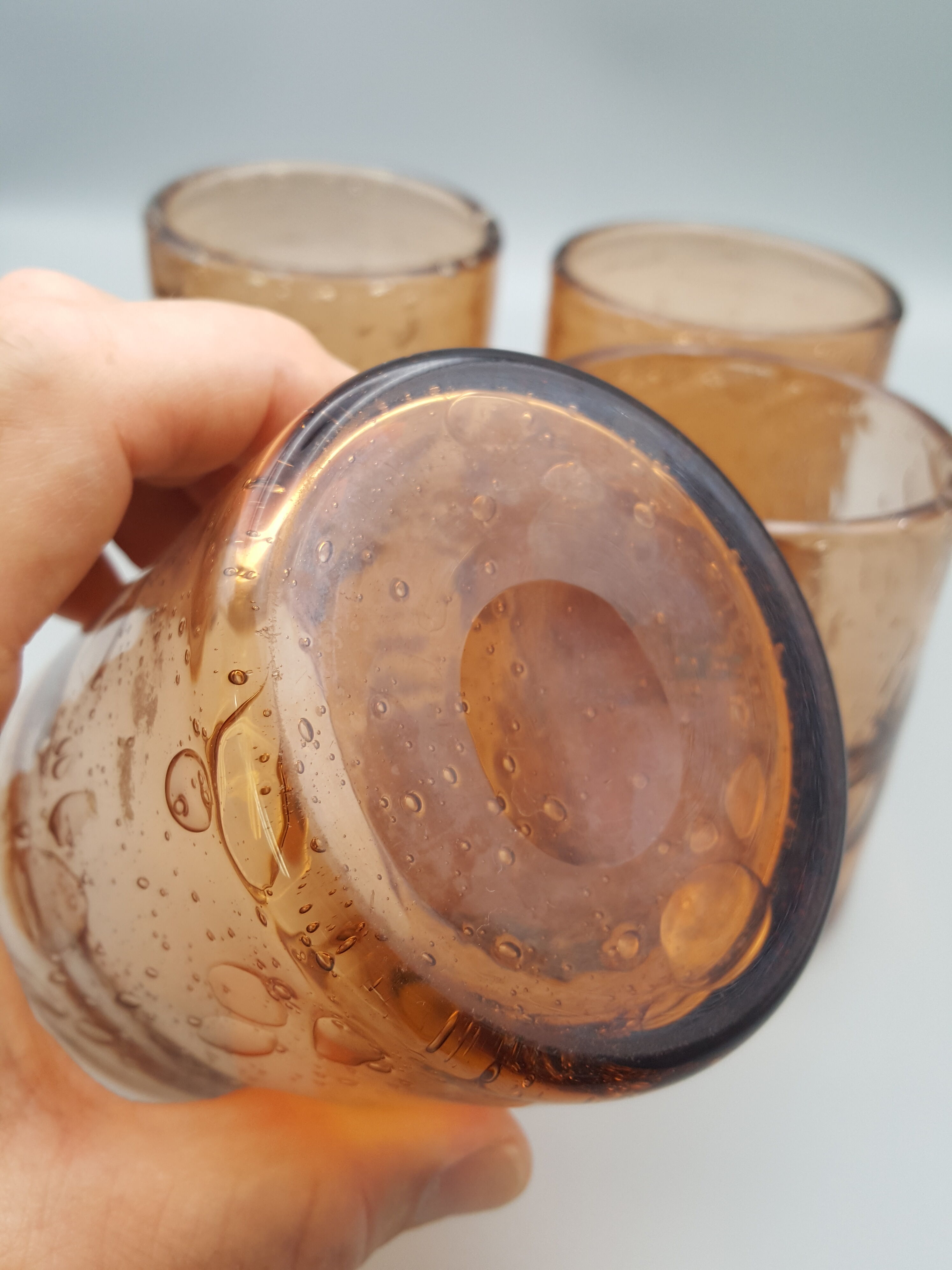 Set of 4 blown water glasses bubbled biot style