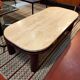 Coffee table Travertine top, garnet-colored metal stand and legs.  Long