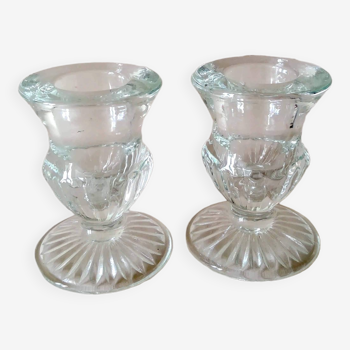 Pair of Medicis-shaped glass candlesticks