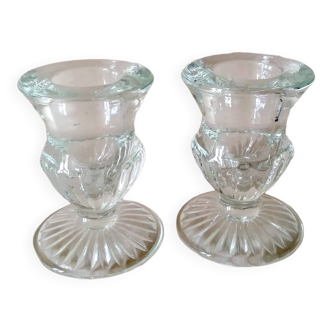 Pair of Medicis-shaped glass candlesticks