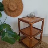 3-tier rattan and bamboo shelf from the 70s vintage