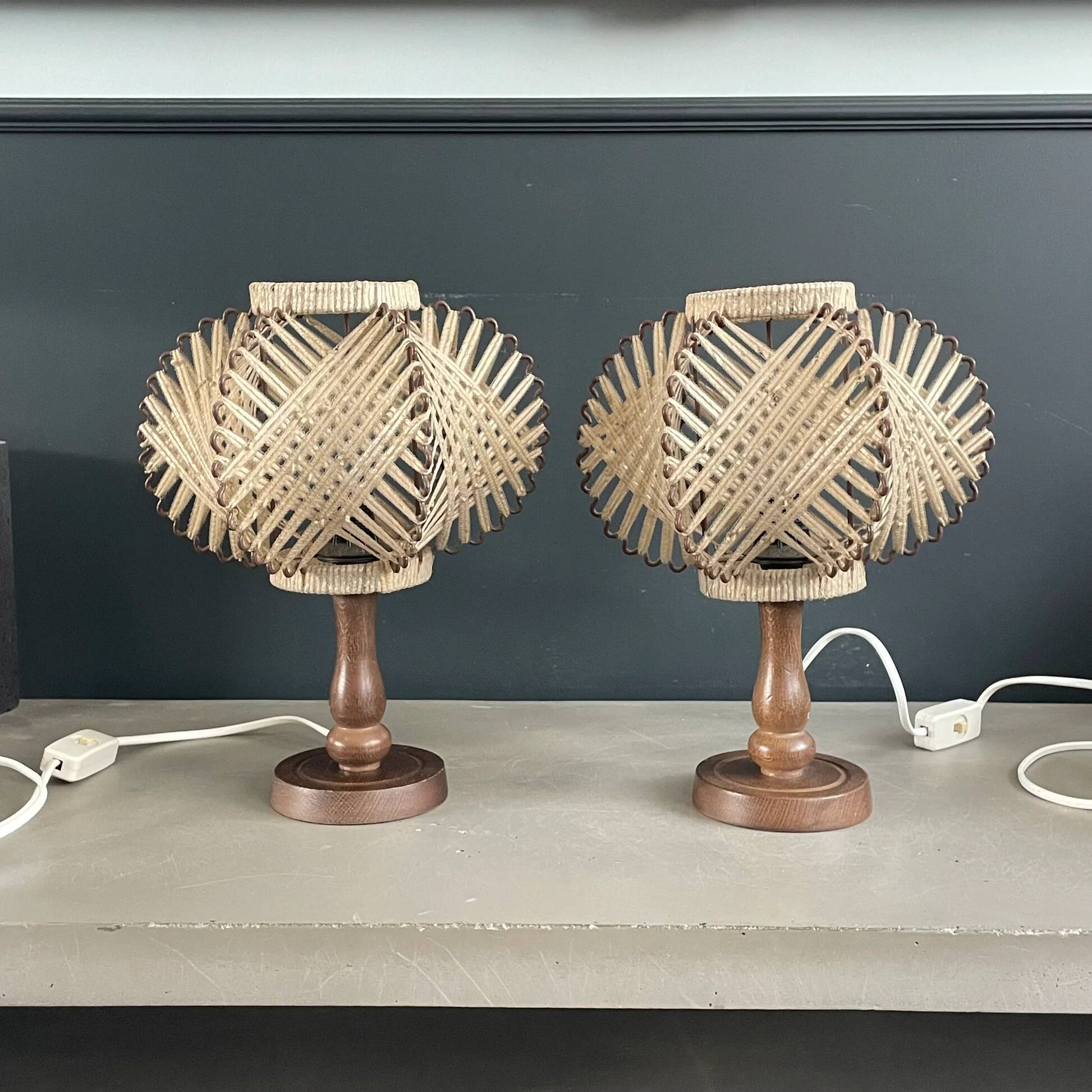 Paire de lampes vintage abat-jour fil tendu