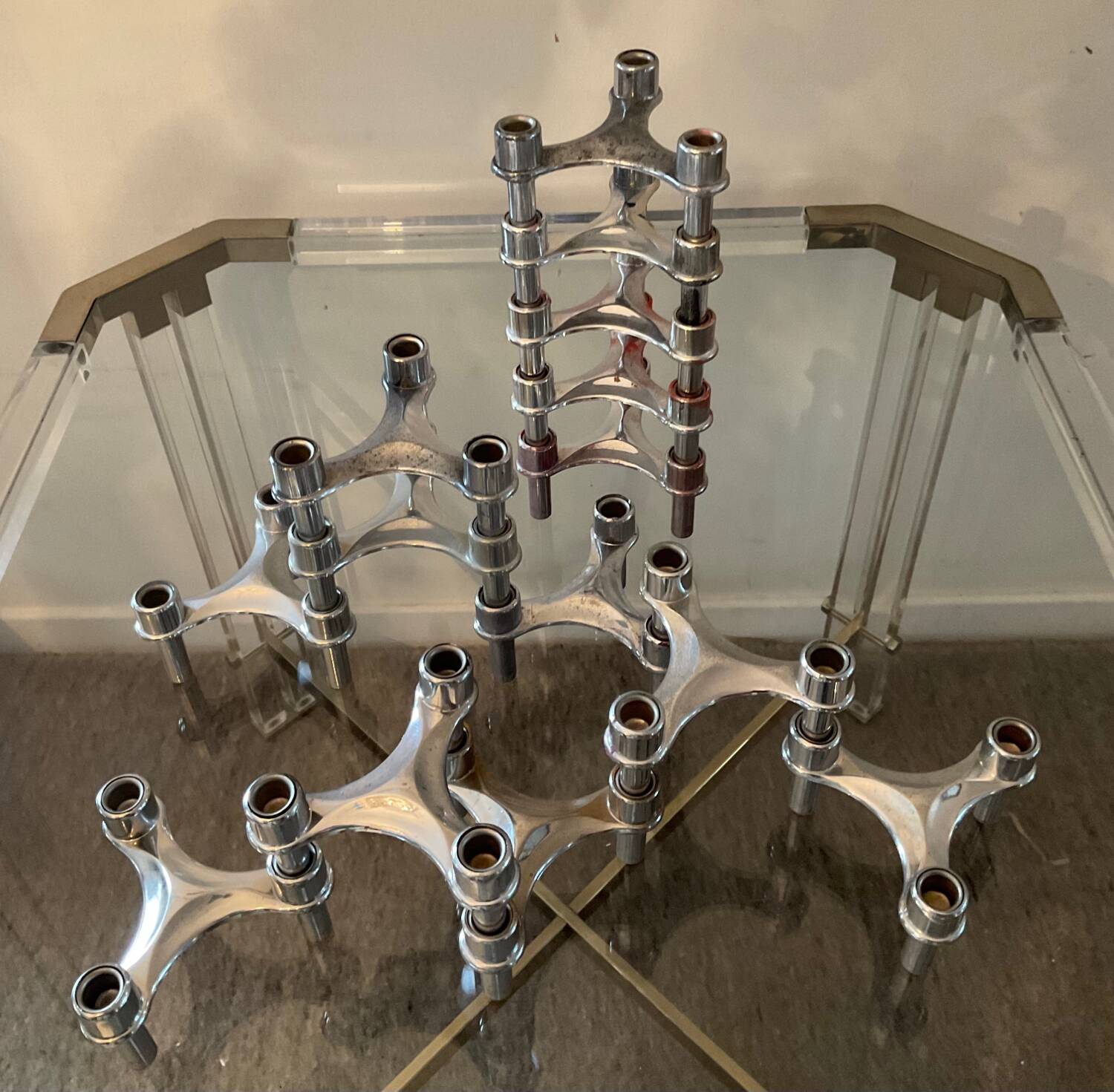 Series of 14 vintage Nagel style modular candle holders