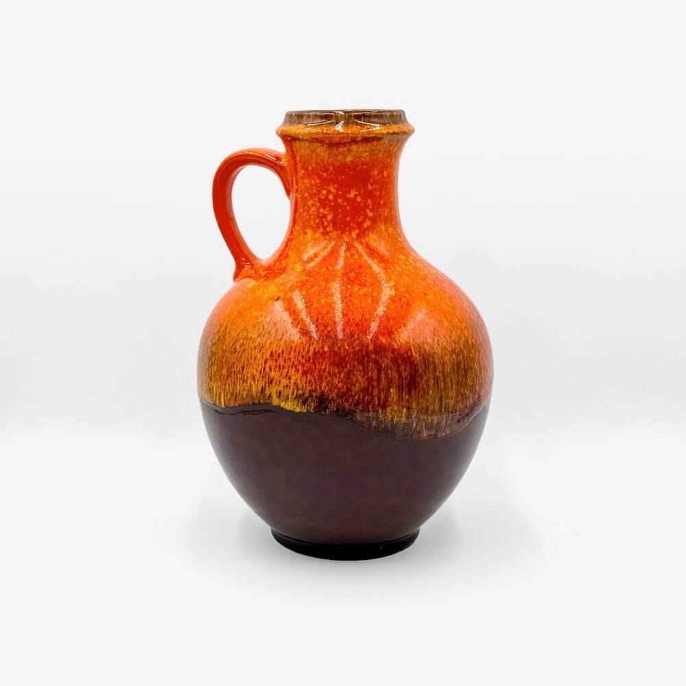Vase boule à anse Jasba en céramique orange, 1970