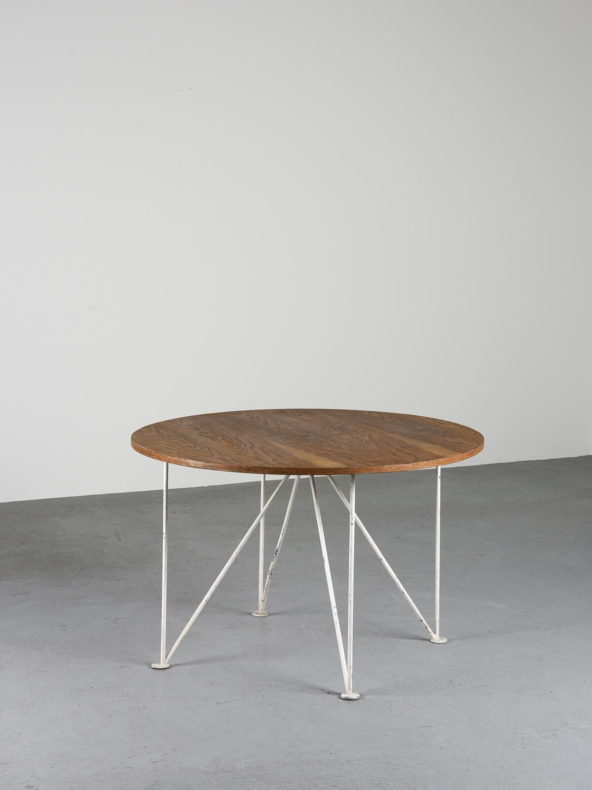 Round table in metal and wood, France, circa 1950