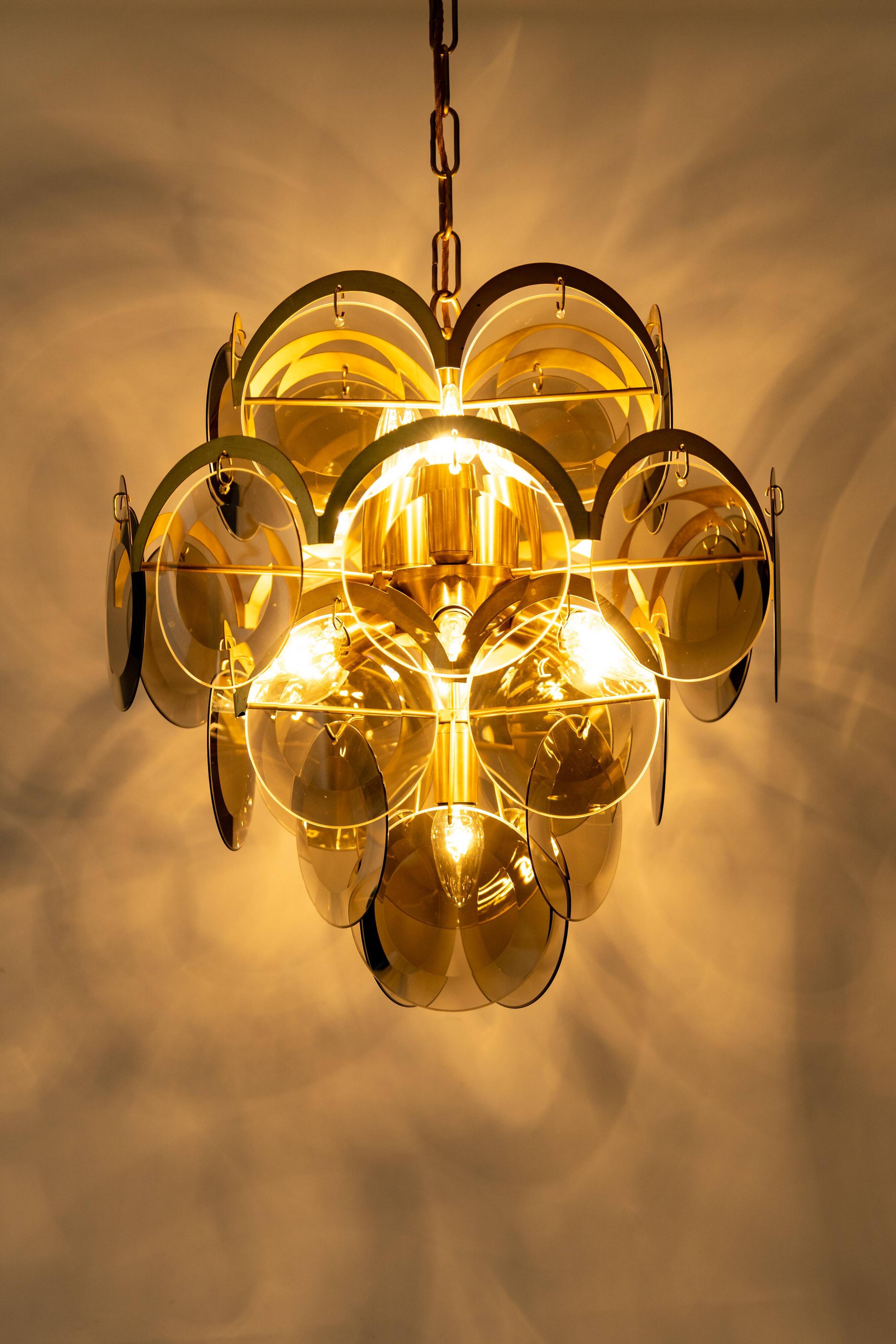 Vistosi Disc Chandelier in Smoked Glass, Italy, 1960s