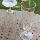 6 champagne flutes in glass and crystal, chiseled, vintage