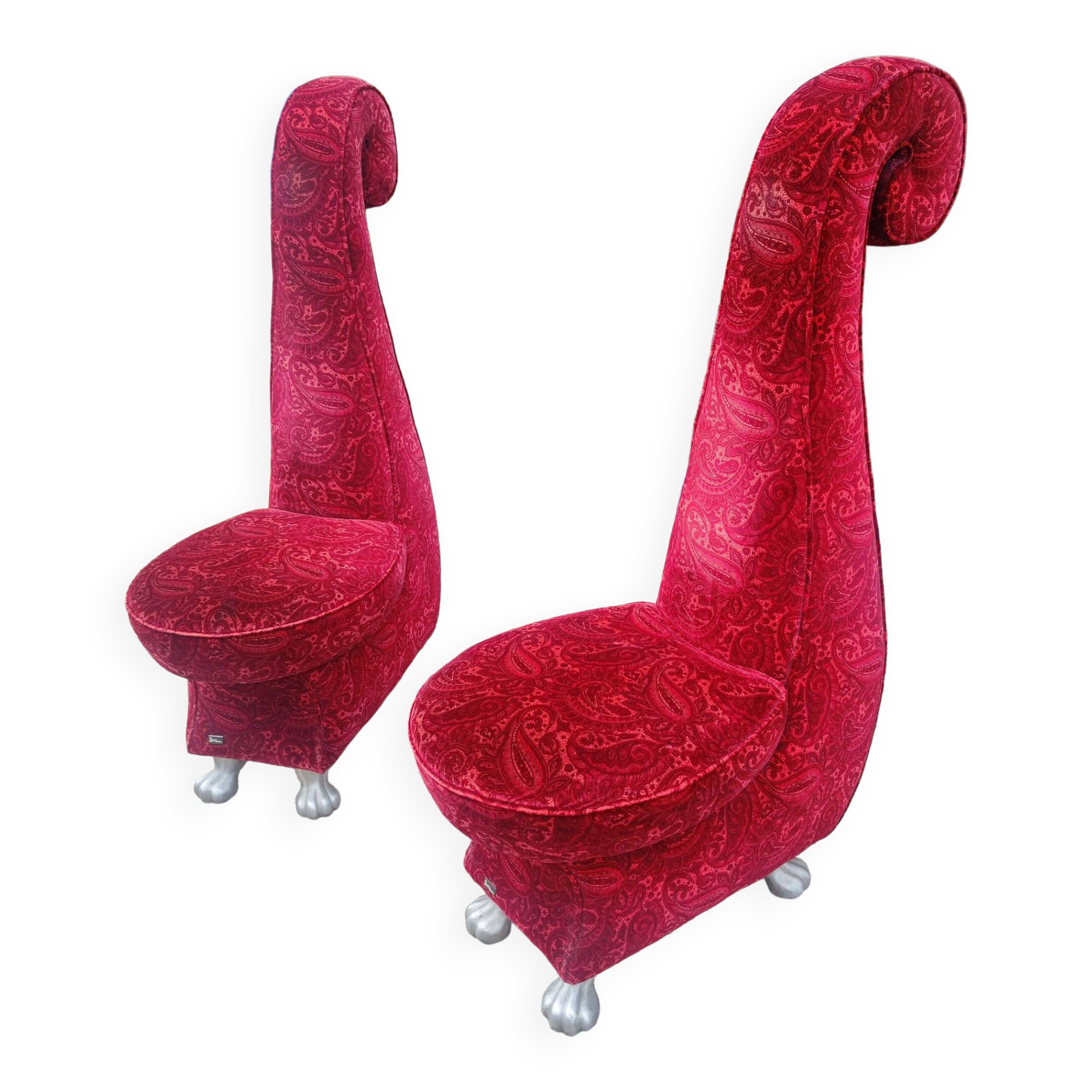 Pair of velvet lounge chairs with a Kashmir pattern from Bretz.