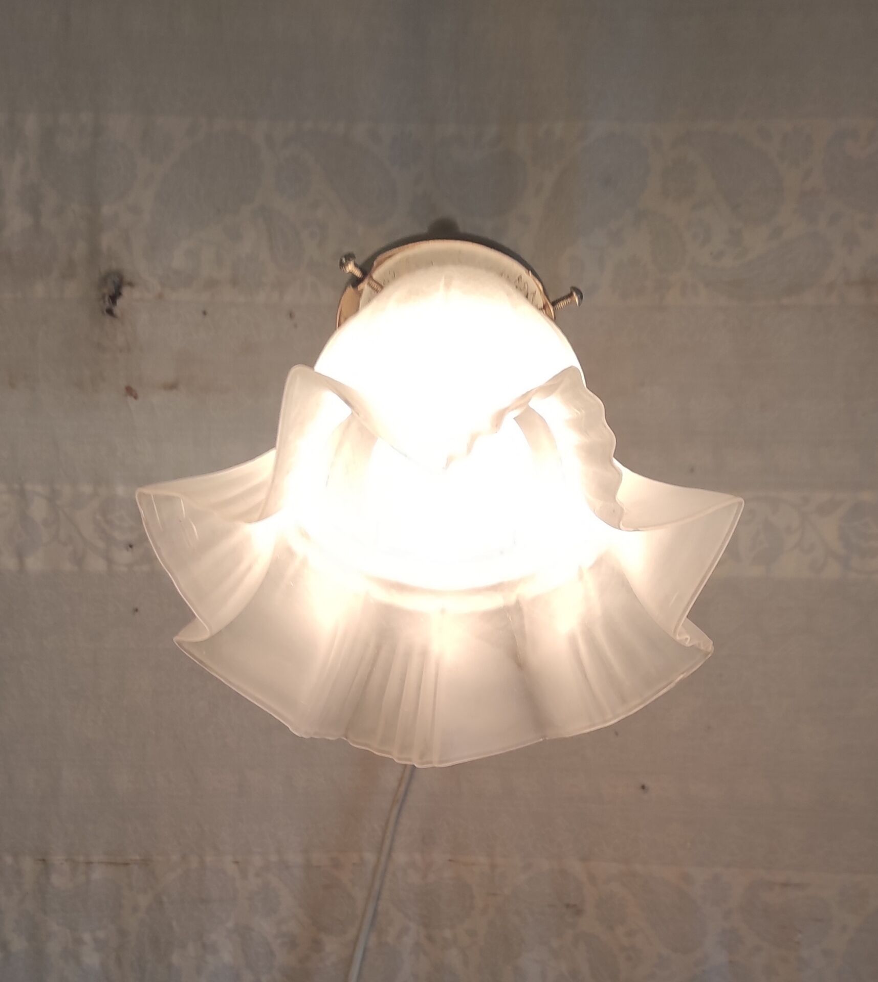 Applique col de cygne en laiton, porcelaine et verre - mid. XXeme