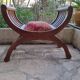 CURULE seat in antique Roman style, restored in teak wood and jacquard satin fabric