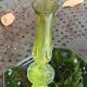 Anise green glass soliflore vase, diamond base pattern, vintage and designer