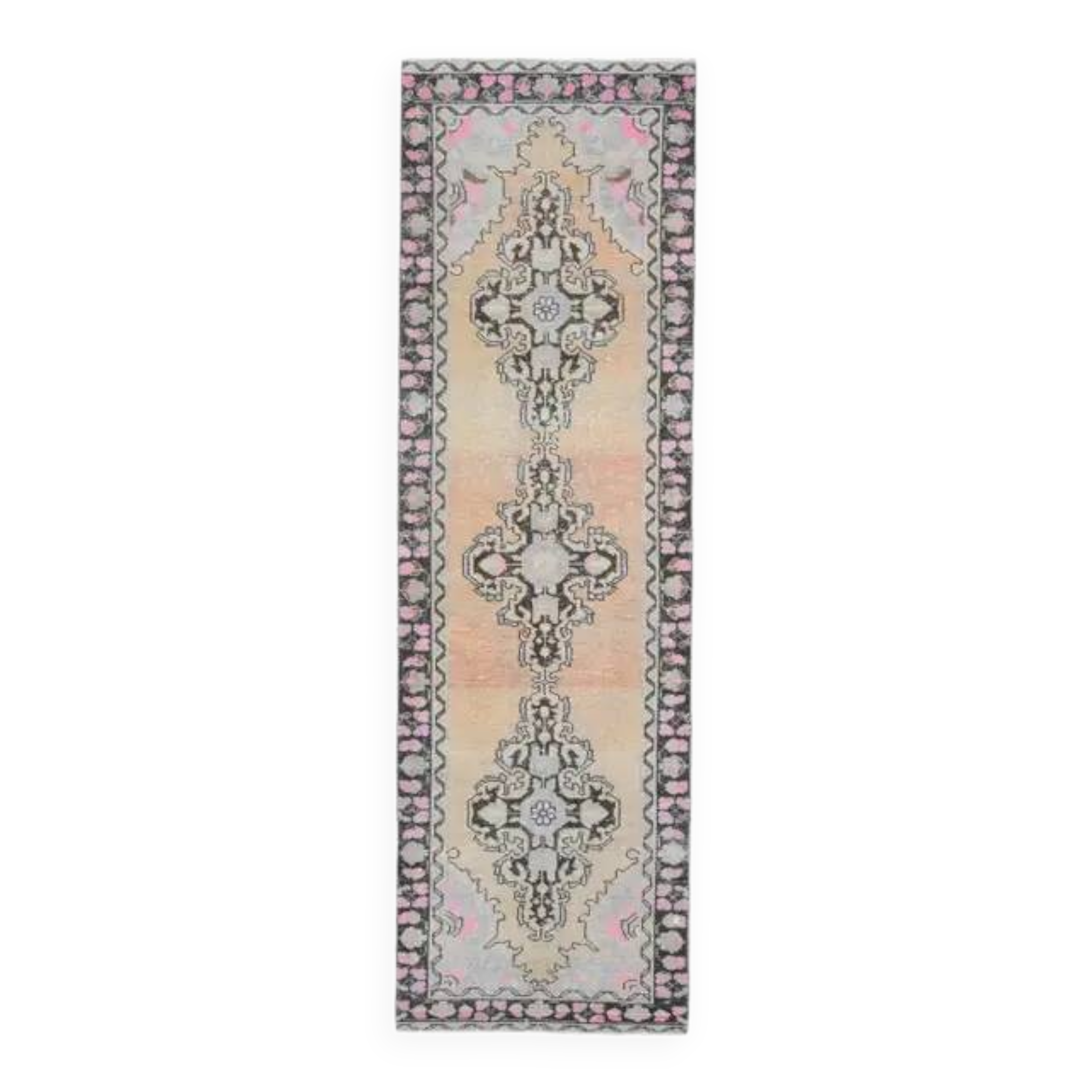 Vintage Turkish Hand-Knotted Wool Cotton Orange Runner Rug 92x307