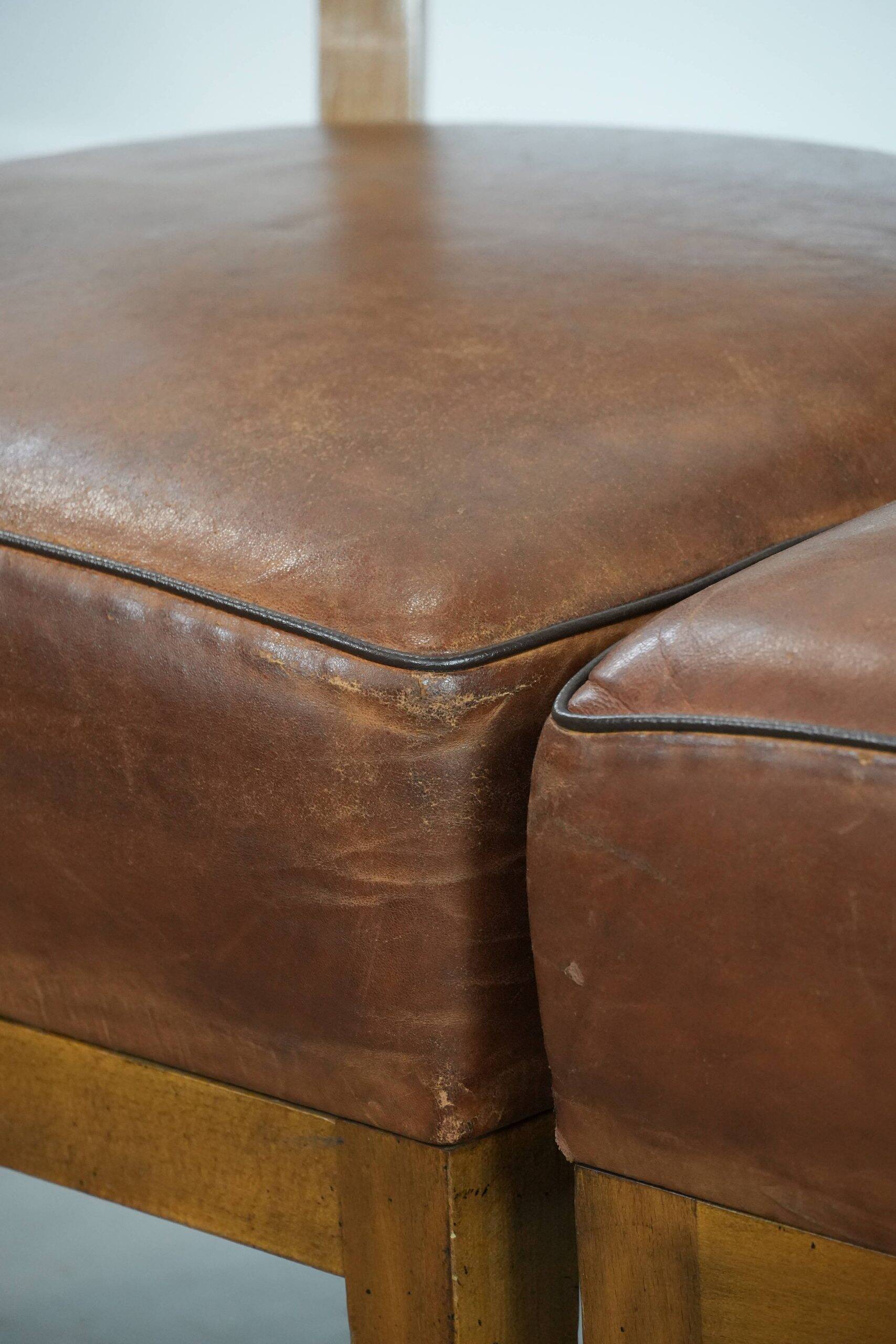 Set of 2 vintage design cocktail chairs/armchairs made of sheepskin leather