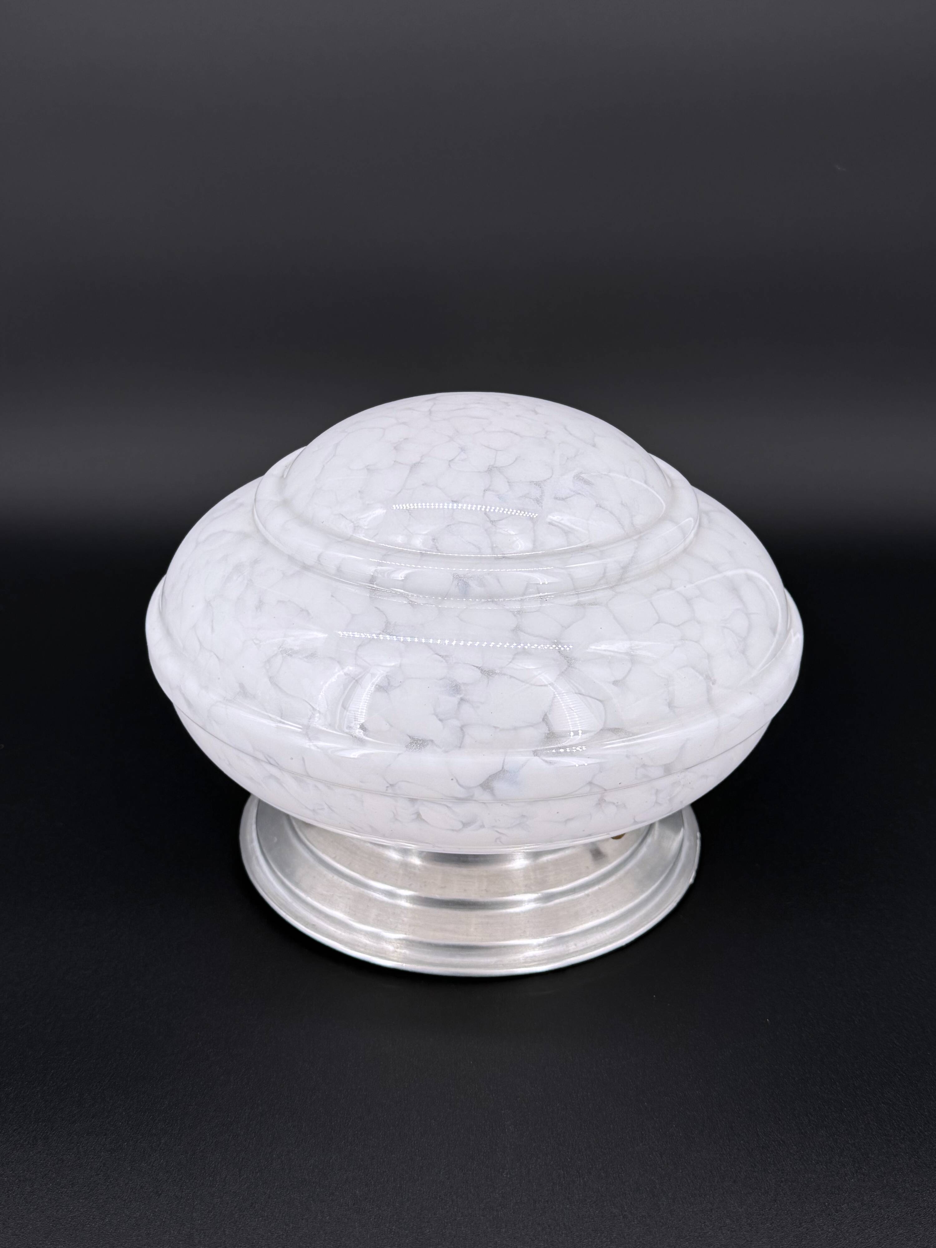 Plafonnier Art déco en verre moucheté blanc – France, années 30