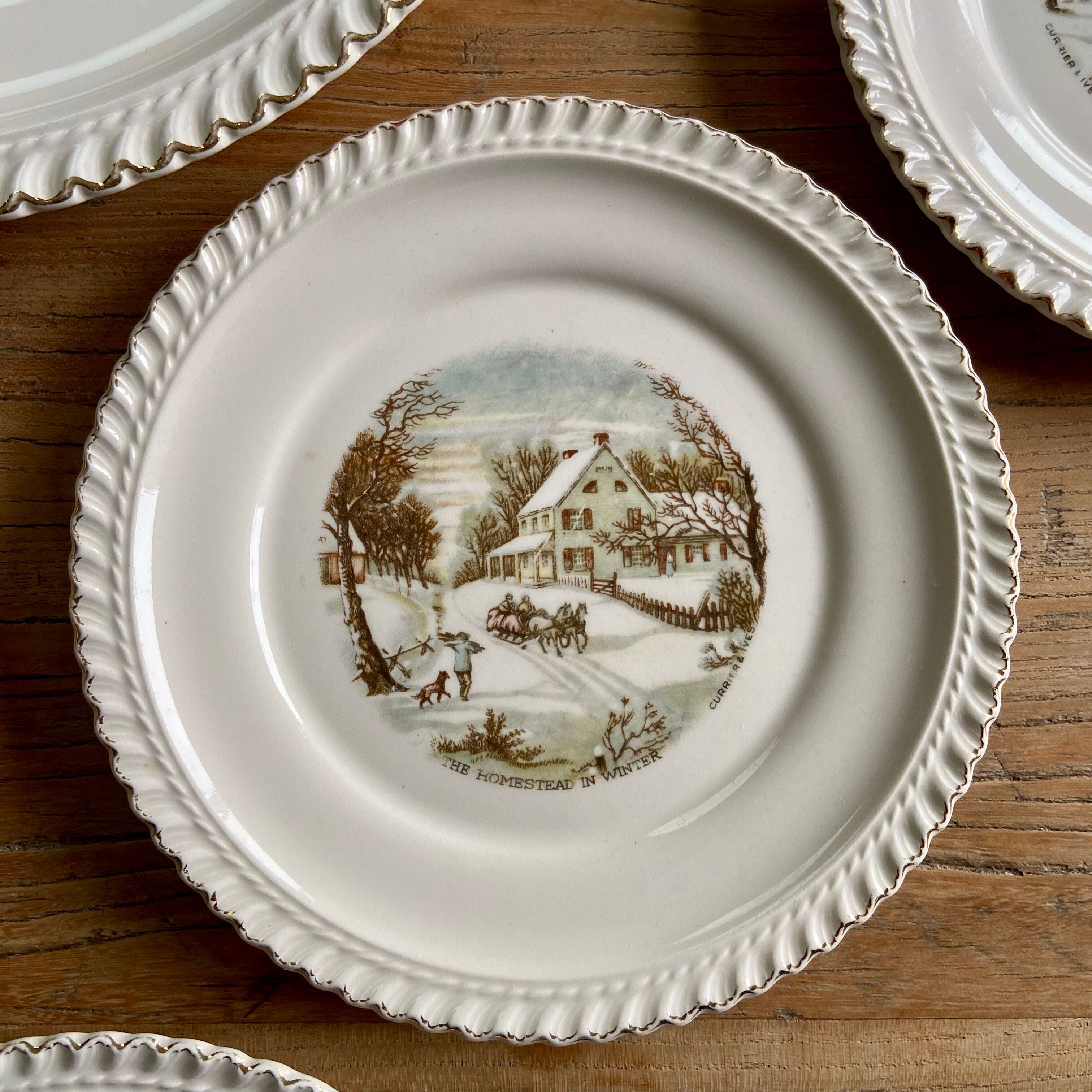 6 dessert plates and cake dish Harkerware USA