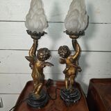 Pair of putti angel lamps from the 19th century.