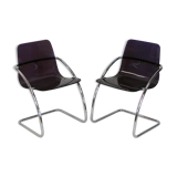 Pair of chairs by Yves Christin, tubular steel, purple plexiglass. Ed. Airborne, France cira 1970