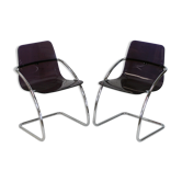 Paire de chaises de Yves Christin, acier tubulaire, plexiglas mauve. Ed. Airborne, France cira 1970