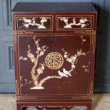 Chinese furniture XXth Red lacquer Decor of branches and birds