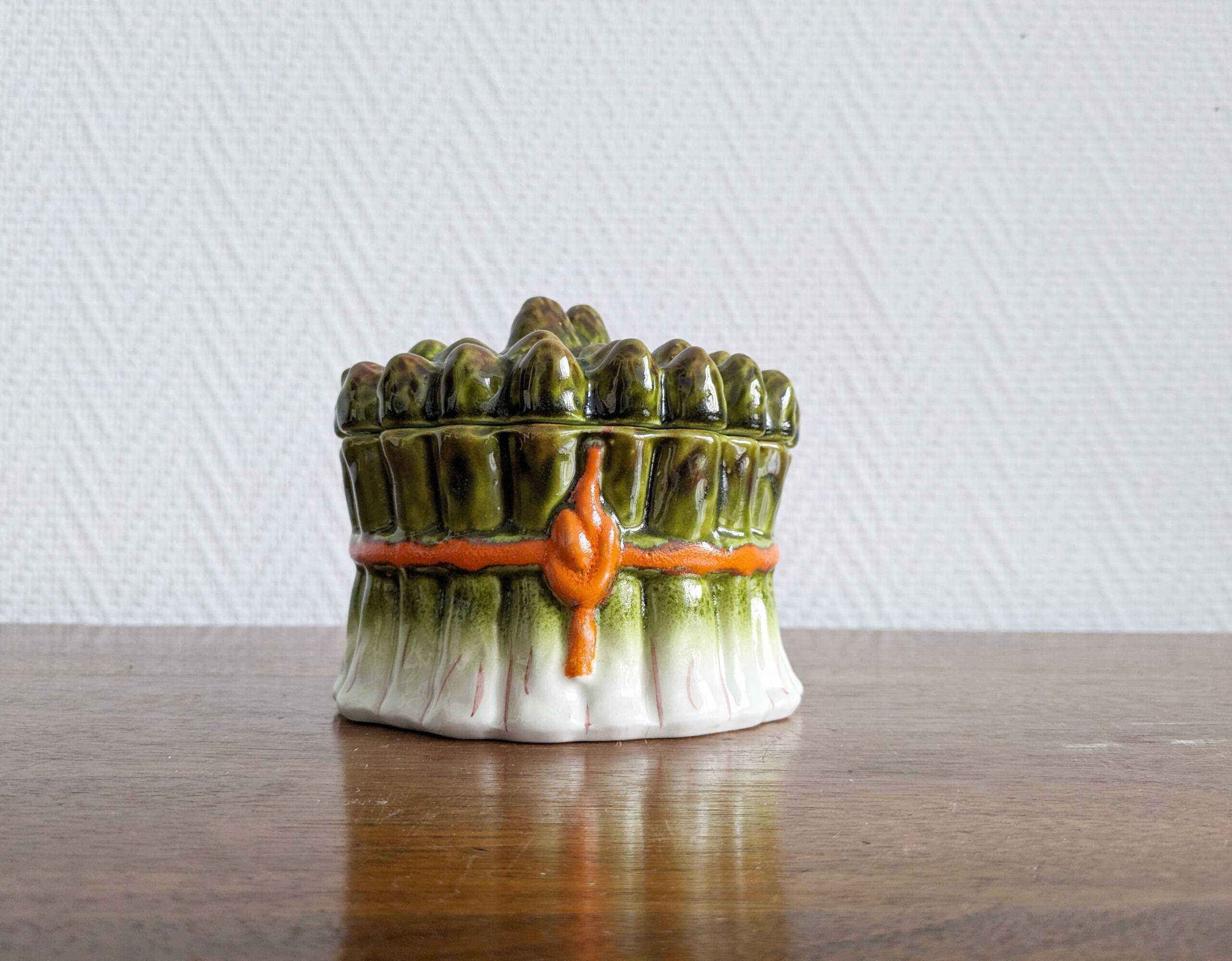Vintage asparagus tableware sauce container, Italian majolica