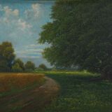 Tableau peinture du XIXe "paysage d'été"