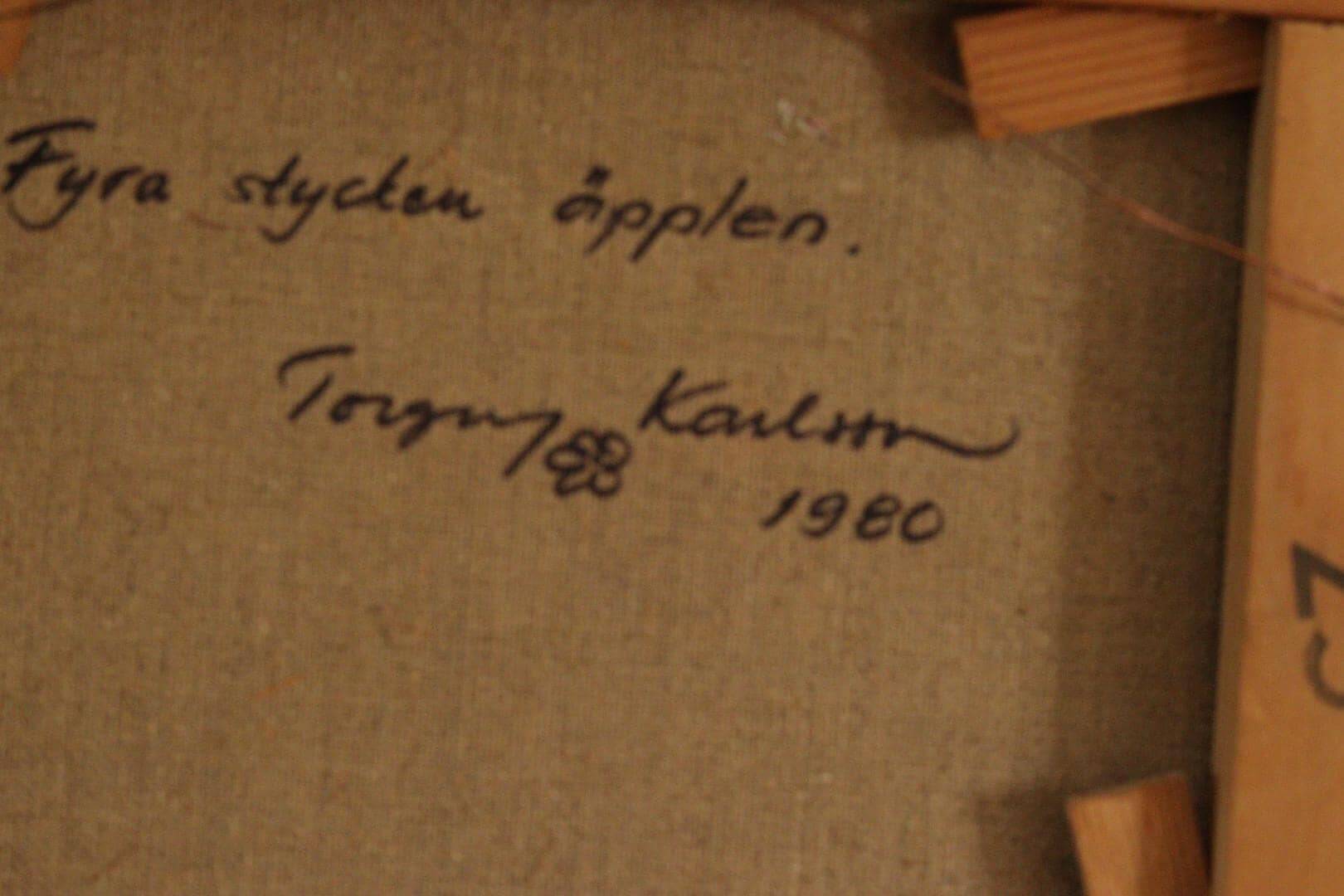 Oil on panel "Four Apples" by Torgny Karlsson