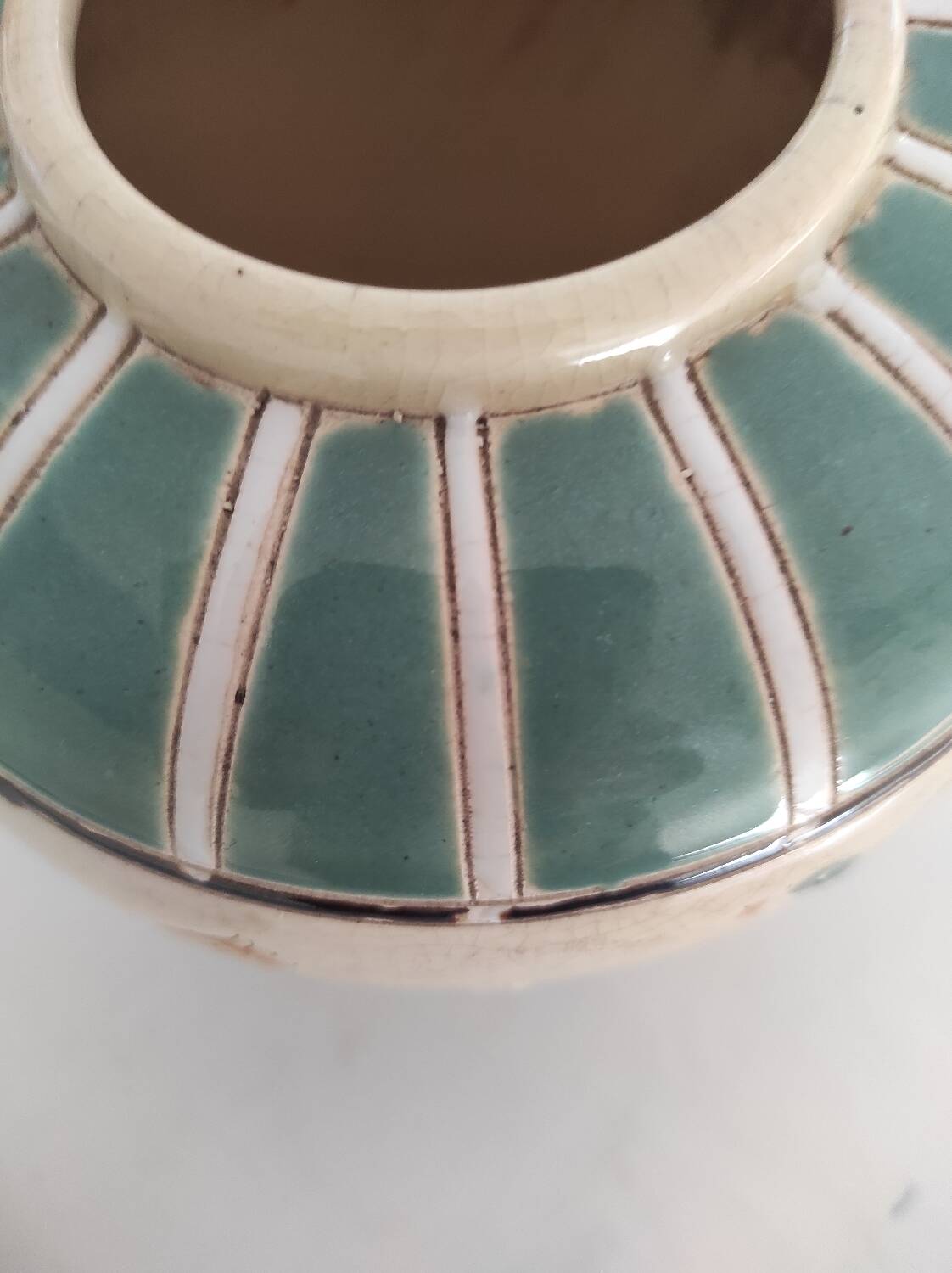 Vase boule céramique cloisonnée décor canards sauvages