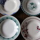 Lot 4 mismatched hollow plates Art Deco blue red green