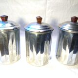 3 metal spice pots, 60s