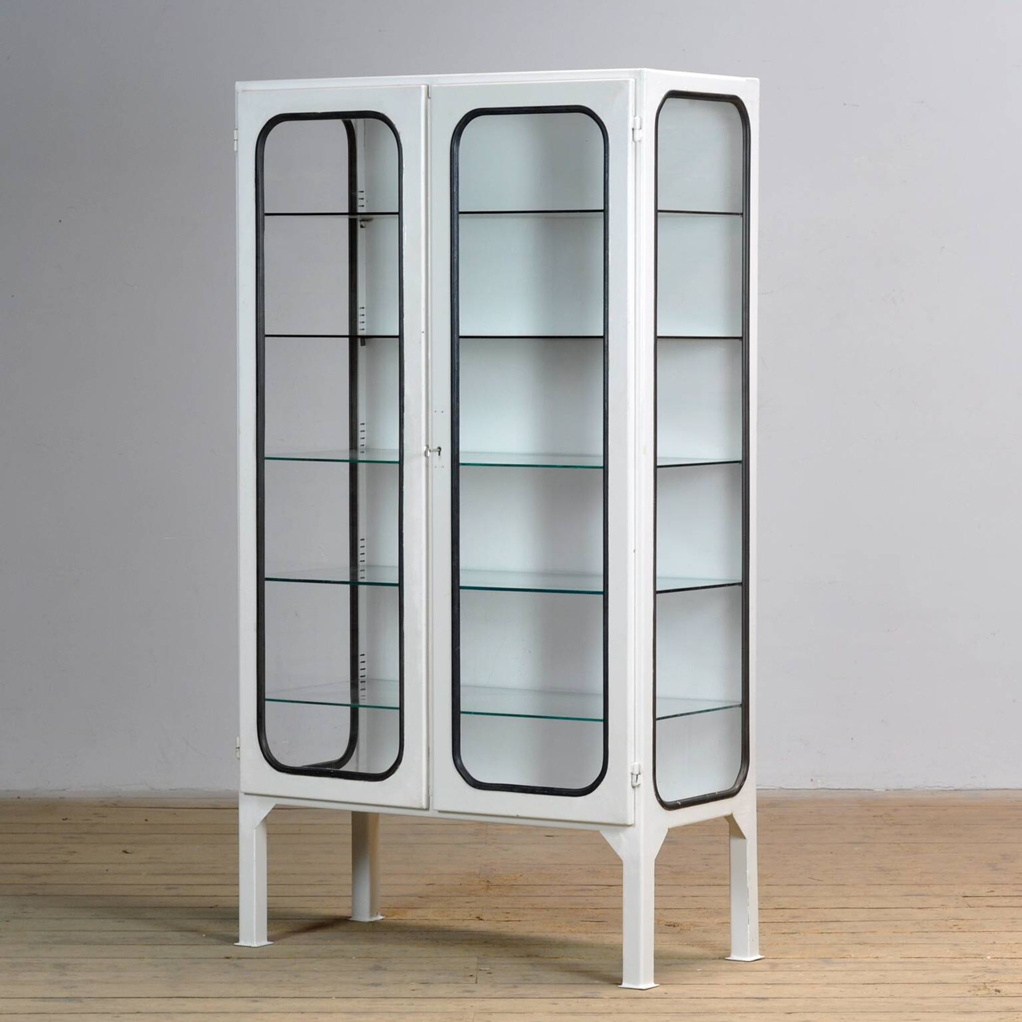 Vintage iron and glass medical cabinet, 1970s