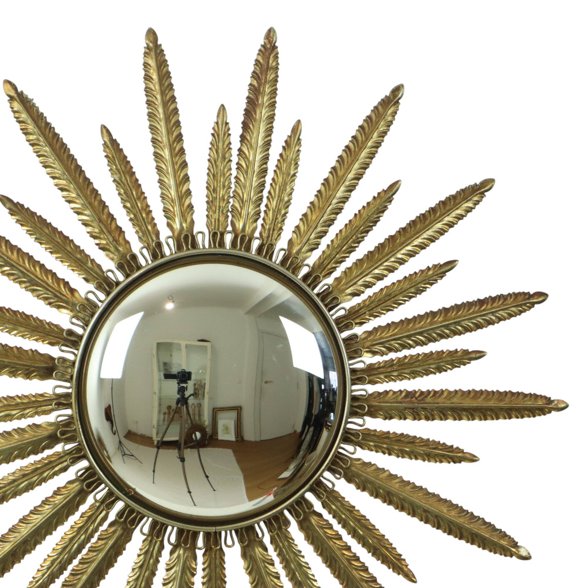 Mid Century Copper Plated Metal Sun Mirror Deknudt Convex 55cm