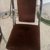 Quatre chaises chrome et velours ras marron design 70