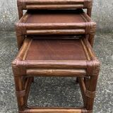 Set of 3 nesting tables, bamboo, vintage, 80s