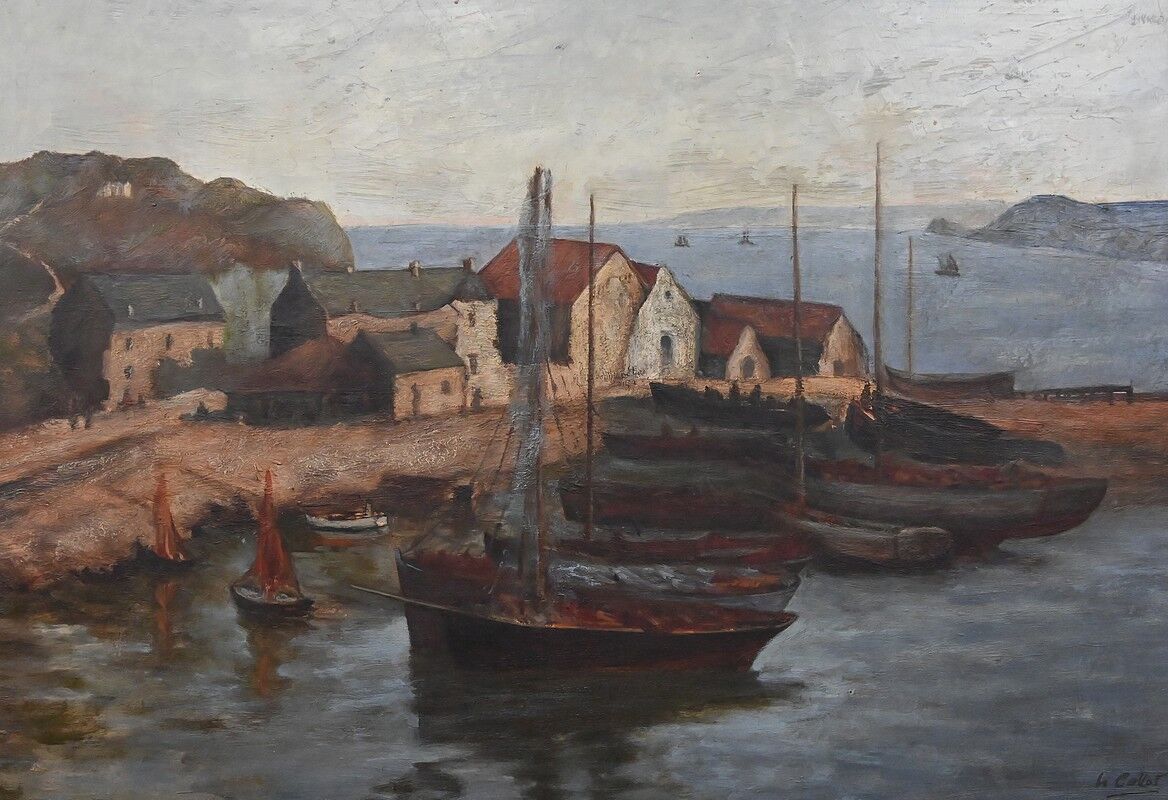 Painting "The Port of Camaret", oil on canvas, signed H. Callot – early 20th century
