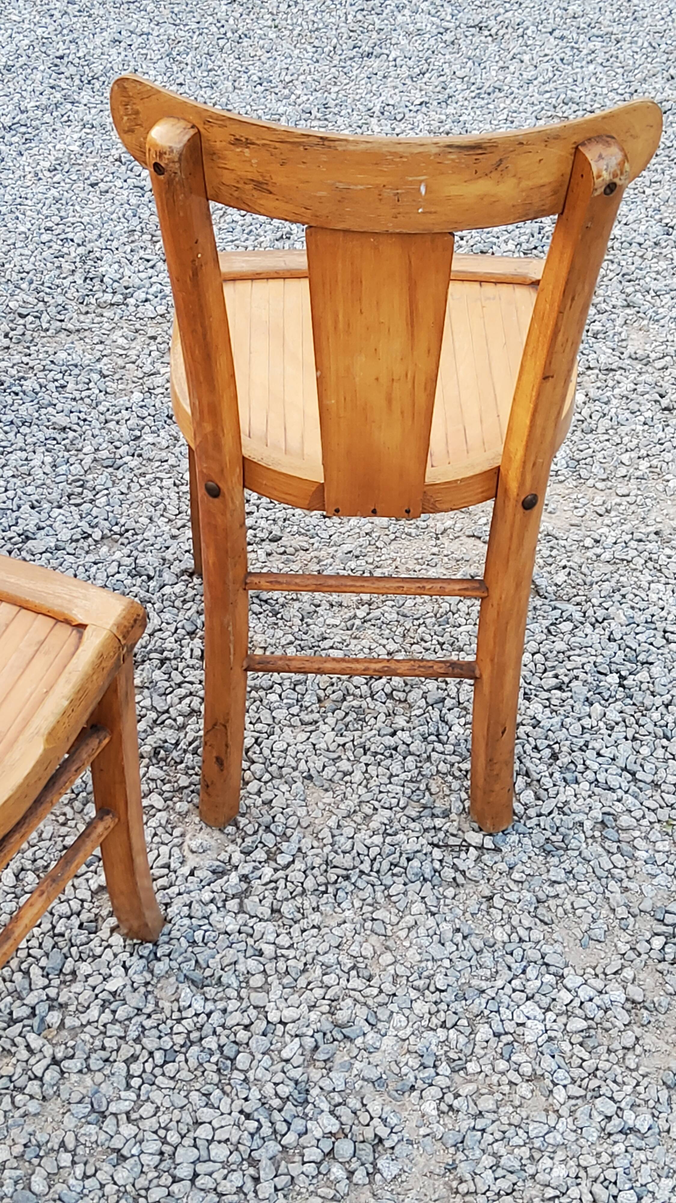 Set of 4 bistro chairs in beech and blond oak from the 50s