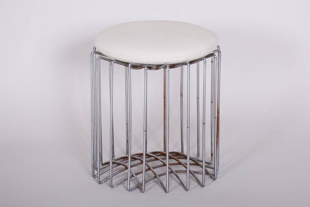 Mid-Century Round Stool in Chrome & Leather, Germany, 1960s