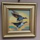 Mid-Century Oil on Panel – “Birds” by Unknown, Vintage & Framed 11 × 11 cm