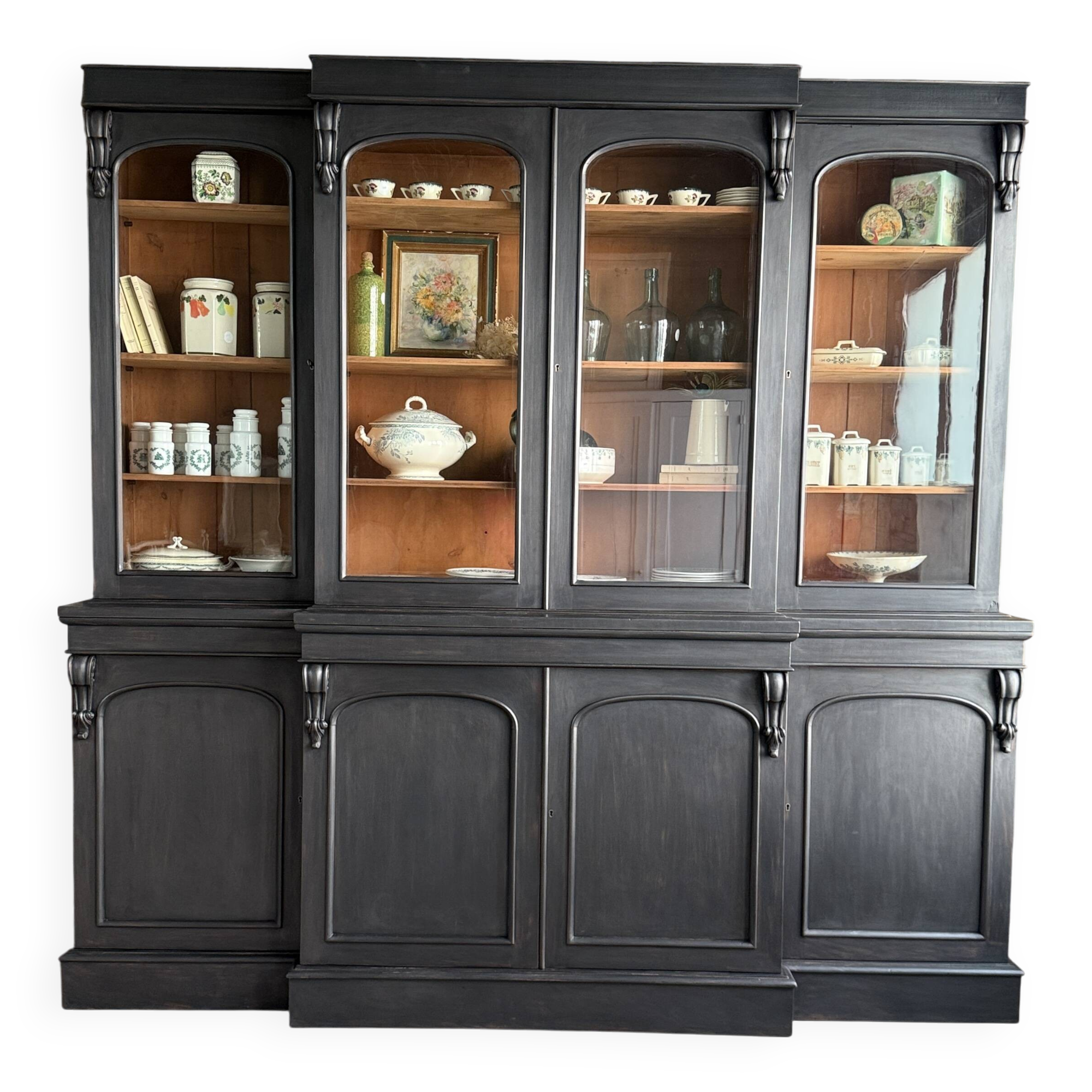 Large black patinated glass bookcase (renovated)