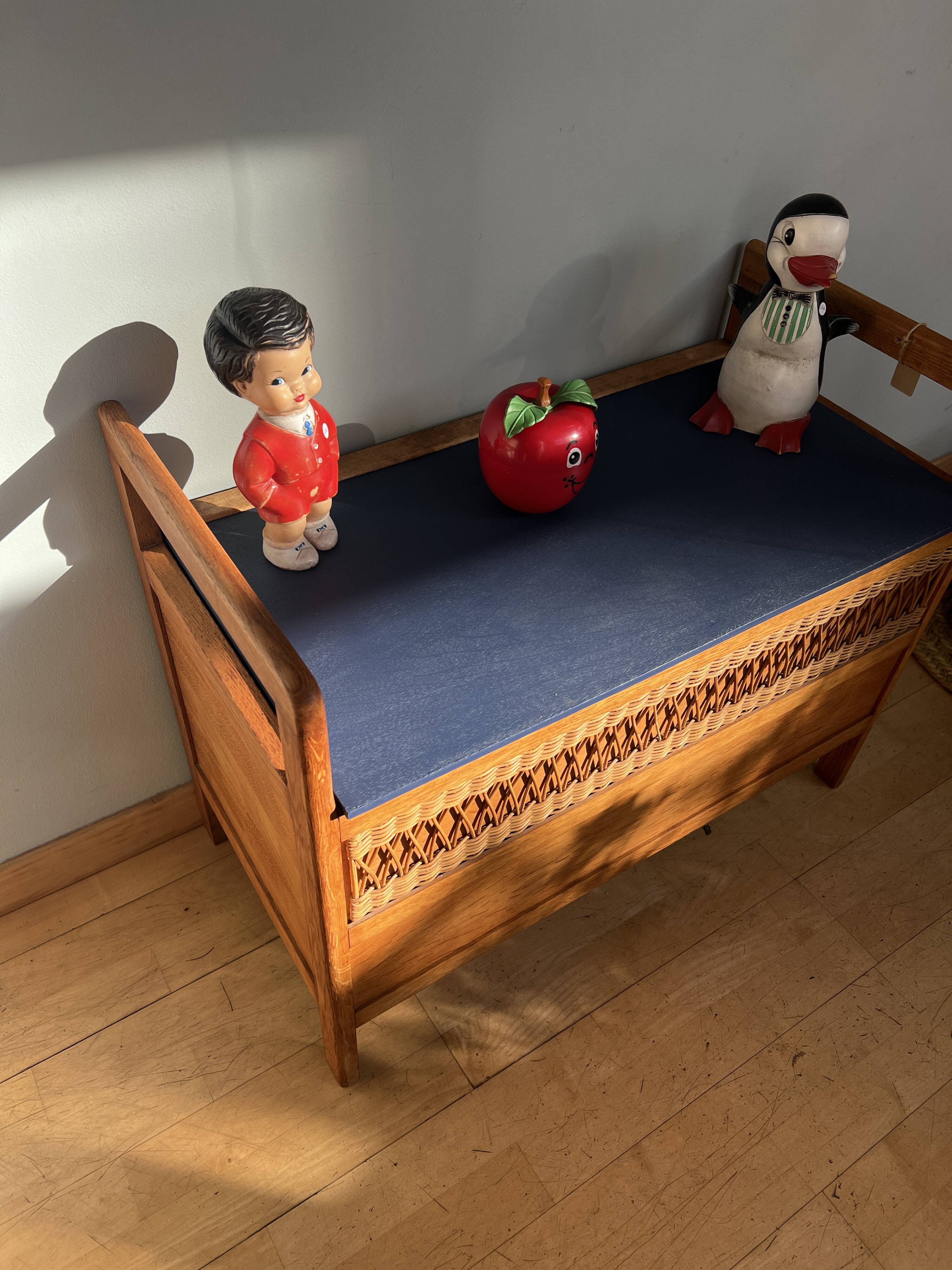 Vintage wooden and rattan toy chest
