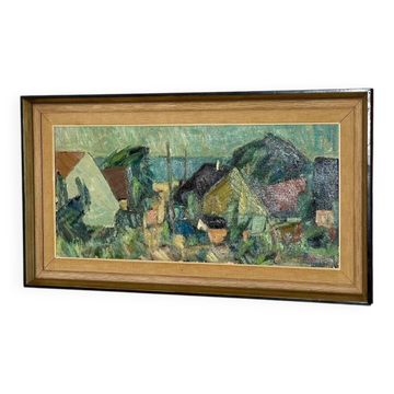 Swedish Oil on Canvas – “Fiskeläge” by Carl Berndtsson