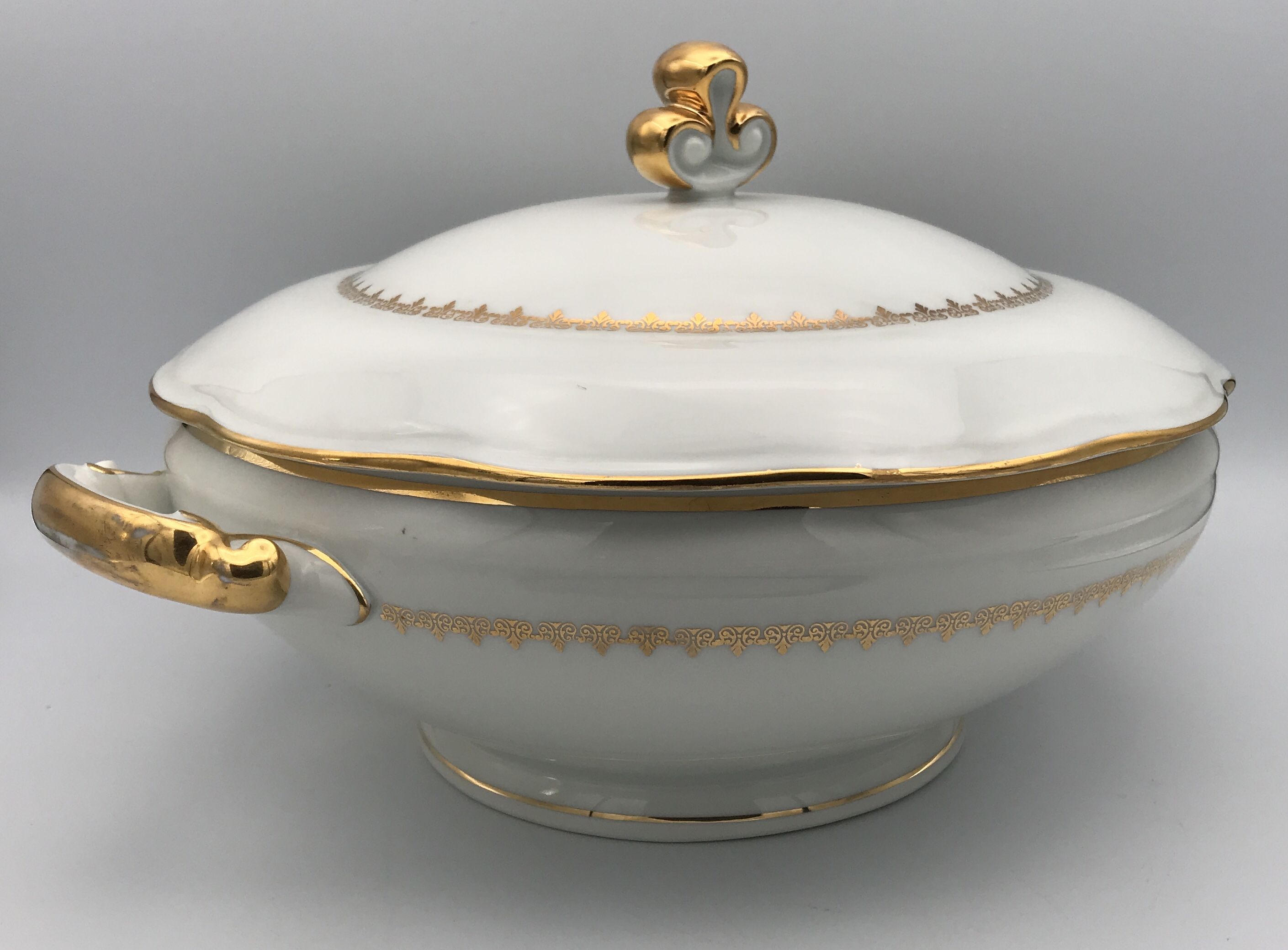 Soup bowl in white porcelain paste and enamels of limoges finish gilding