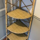 Large corner shelf on feet, rattan and wicker. Vintage