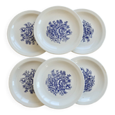 6 vintage porcelain dessert plates – Blue floral bouquet design