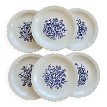 6 vintage porcelain dessert plates – Blue floral bouquet design