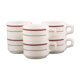 6 vintage Pyrex tableware cups USA - opaline glass with burgundy band - 1970s